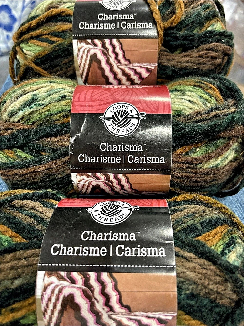 Loops & Threads Charisma Yarn Deep Woods Green & Brown 3 Skeins
